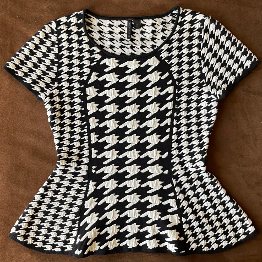 ELLE COLLECTION ~ Houndstooth Peplum Top ~ Perfect Condition